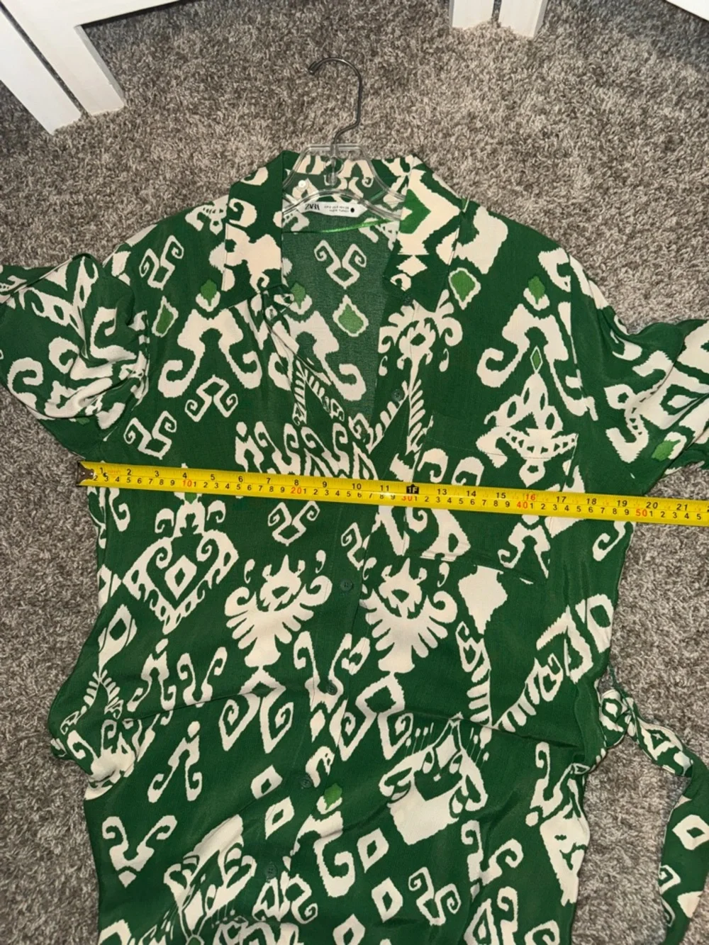 Zara Green and Cream Printed Midi Wrap Dress - Picture 8 of 8